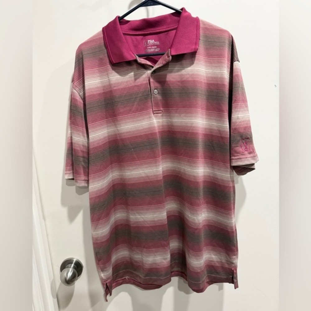 PGA Tour XXL Gray, White Red Men’s Striped Polo Gently used.